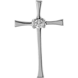 Diamond Solitaire Inlay Cross Rhodium-Plated 14k White Gold Pendant (.05 Ct, G-H Color, SI1 Clarity)
