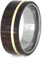 Black Mesquite Wood, 14k Yellow Gold Pinstripe 8mm Comfort-Fit Titanium Band, Size 15