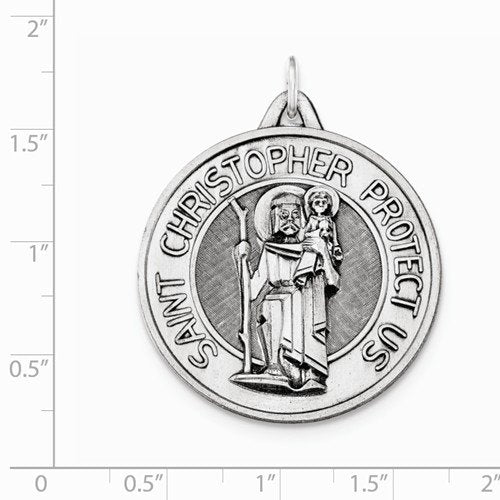 Ave 369 Sterling Silver Antiqued and Brushed St. Christopher Medal