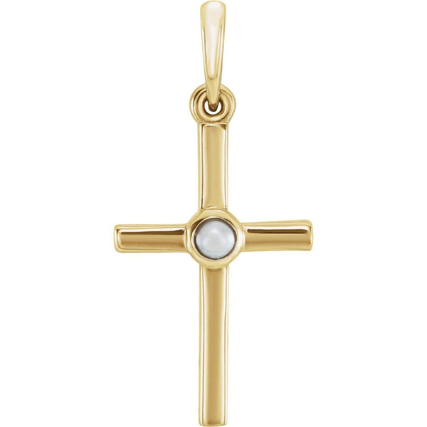 White Freshwater Cultured Pearl Cross Pendant, 14k Yellow Gold (2MM)