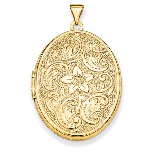 14k Yellow Gold Oval Flower Engraved Locket