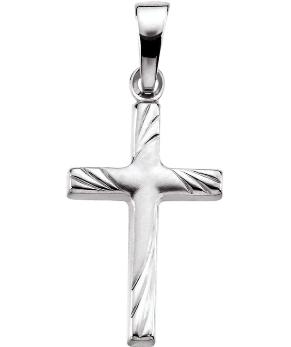 14k White Gold Engraved Cross Pendant (17.5x12 MM)