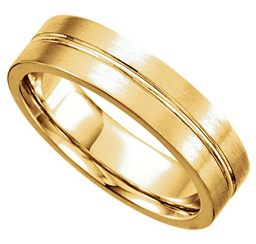 Satin Finish Grooved 6mm Comfort Fit 14k Yellow Gold