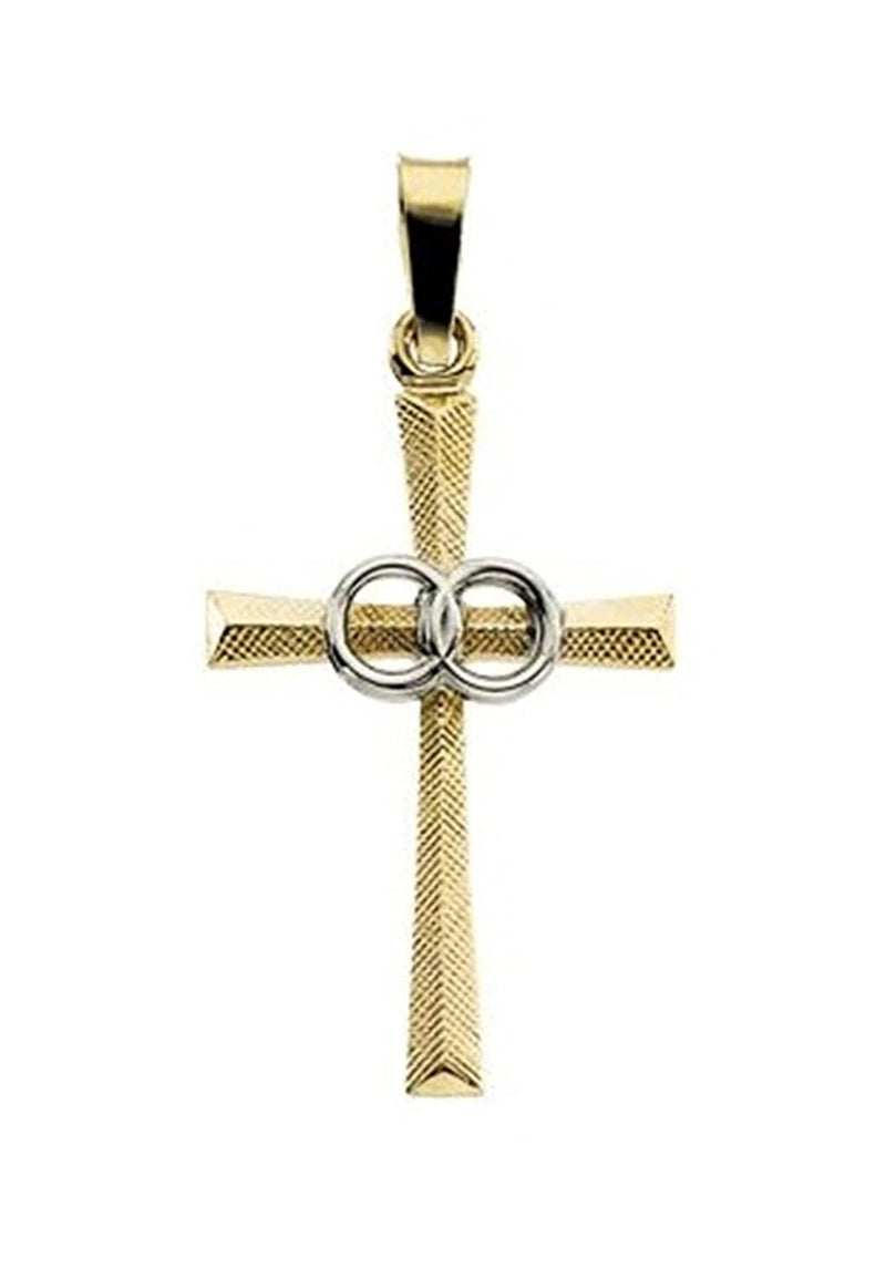 Two-Tone Marriage Cross 14k Yellow and White Gold Pendant (20X14MM)