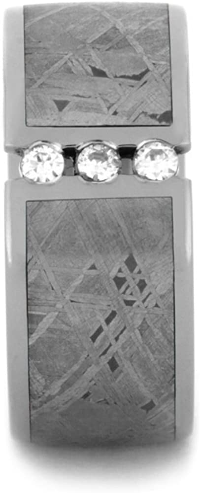 Forever One Moissanite, Past Present Future Gibeon Meteorite 11mm Comfort Fit Titanium Ring, Size 4.5