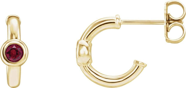 Ruby J-Hoop Earrings,14k Yellow Gold