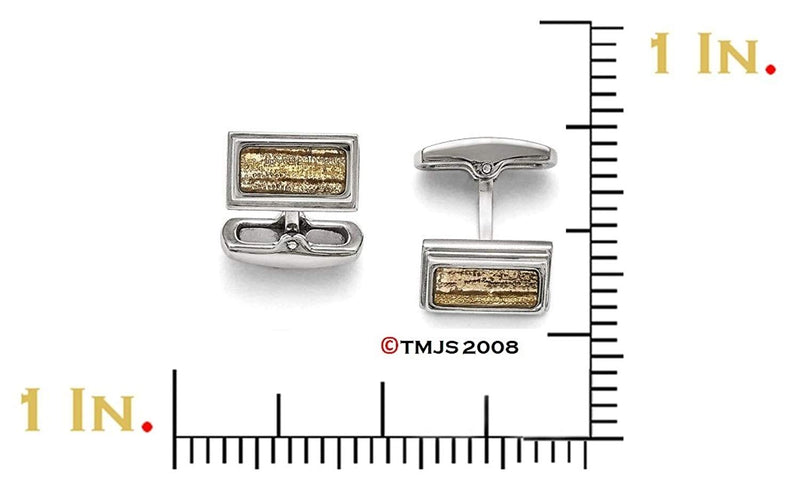 Stainless Steel Polished Cream and Black Enameled Rectangle Cuff Links