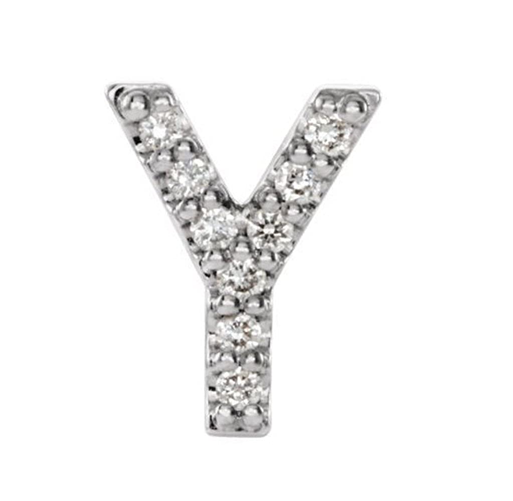 Rhodium-Plated 14k White Gold Diamond Letter 'Y' Initial Stud Earring (Single Earring) (.04 Ctw, GH Color, I1 Clarity)