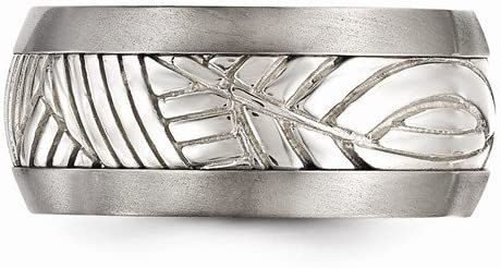 Casted Collection Titanium and Sterling Silver Inlay 11mm Leaf Two-Tone Band, Size 13