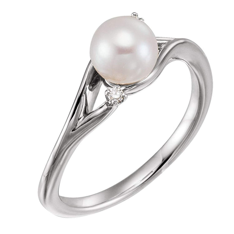 White Freshwater Cultured Pearl, Diamond Bypass Ring, Rhodium-Plated 14k White Gold (6.-6.50 mm)(.03Ctw, GH Color, I1 Clarity)