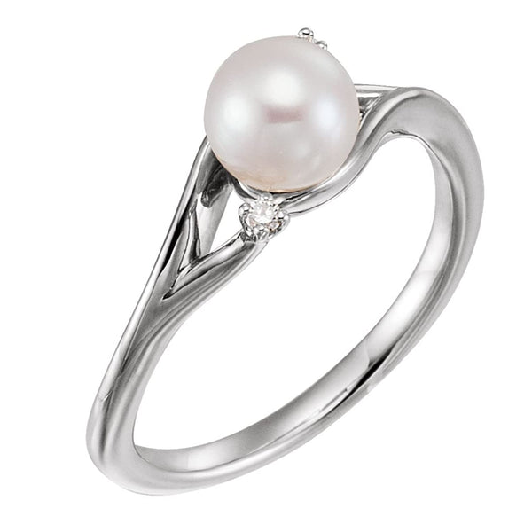 Platinum White Freshwater Cultured Pearl, Diamond Bypass Ring (6.0-6.5mm)(.03Ctw, GH Color, SI2-SI3 Clarity) Size 6.75