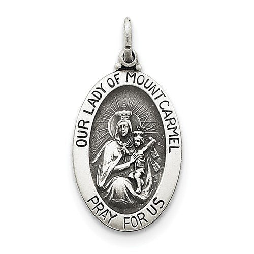 Sterling Silver Antiqued Our Lady Of Mount Carmel Medal (31X16MM)
