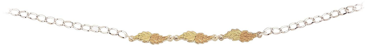 Twin Leaf Bracelet, Sterling Silver, 12k Green and Rose Gold Black Hills Gold Motif, 7"