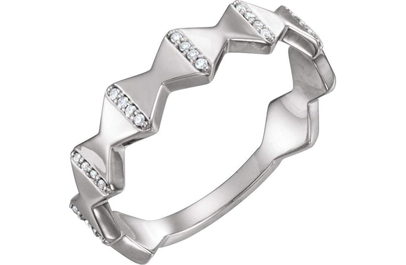 Diamond Geometrical Design 6.5mm Ring, Rhodium Plated 14k White Gold (.1 Ctw, GH Color, I1 Clarity) Size 6