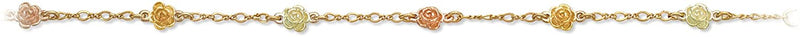 Petite Rose Chain Bracelet, 10k Yellow Gold, 12k Green and Rose Gold Black Hills Gold Motif