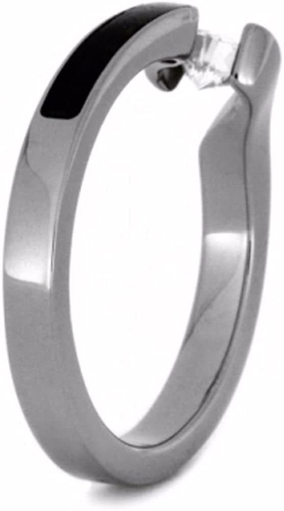 Tension-Set Diamond, Obsidian Engagement Ring, Antler Titanium Wedding Band, Bridal Set Size 5