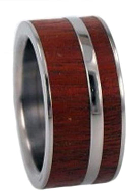 Peruvian Ipe Inlay 8mm Comfort-Fit Titanium Interchangeable Wedding Ring, Size 5.75