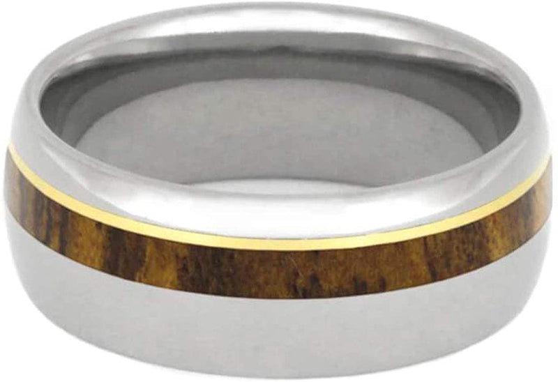 Bocote Wood, 14k Yellow Gold Pinstripe 8mm Comfort-Fit Titanium Band, Size 12.25