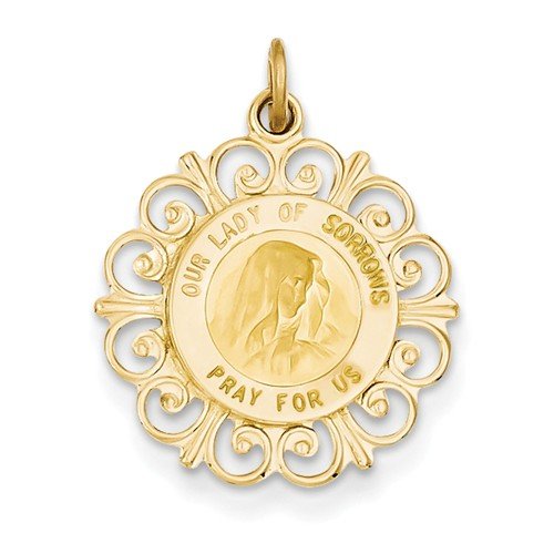 14k Yellow Gold Our Lady of Sorrows Medal Pendant (23X19MM)