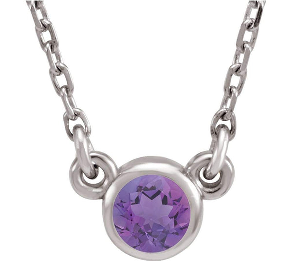 Amethyst Solitaire Rhodium Plate 14k White Gold Pendant Necklace, 16"