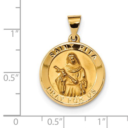 14k Yellow Gold St. Rita Hollow Medal Pendant (21.2X18.7MM)