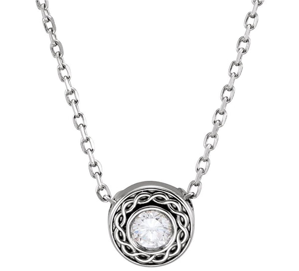 Platinum Diamond Solitaire Inifinity Trim Pendant Necklace, 18" (.16 Cttw)