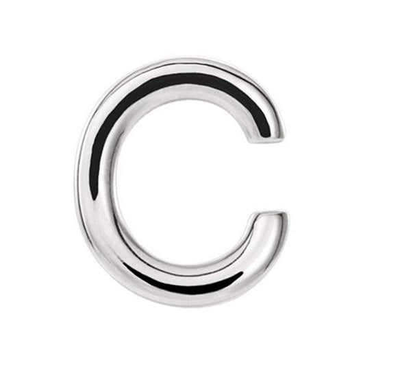 Initial Letter 'C' Rhodium-Plated 14k White Gold Stud Earring (Single Earring)