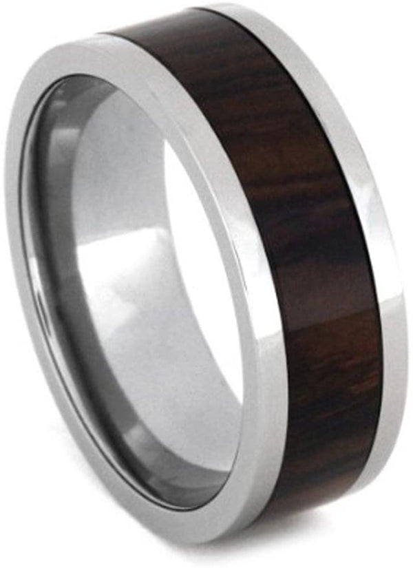 Cocobolo Wood Inlay 10mm Comfort Fit Interchangeable Titanium Ring, Size 13.25