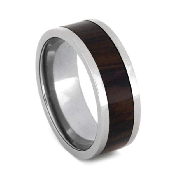 Cocobolo Wood Inlay 10mm Comfort Fit Interchangeable Titanium Ring, Size 10
