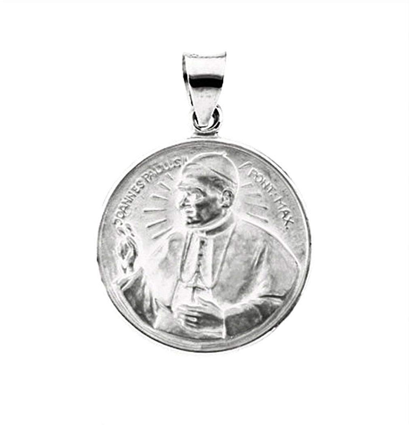 14k White Gold Round Hollow Pope John Paul II Medal (20.75 MM)