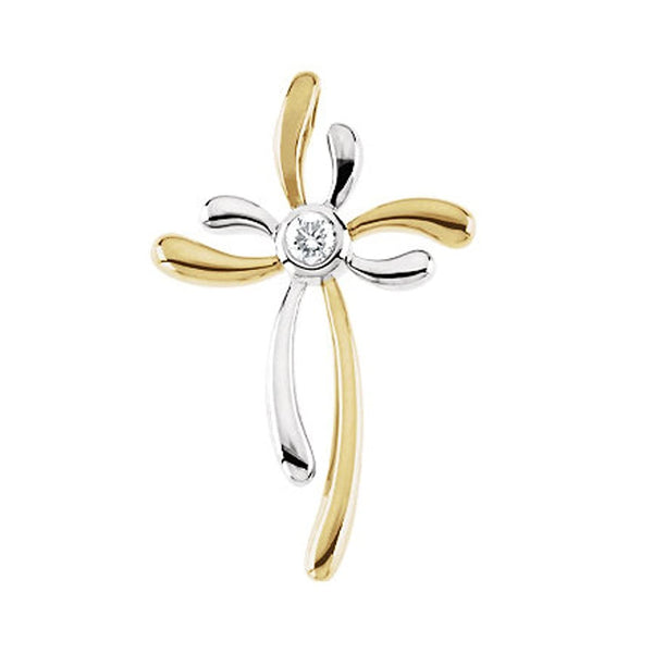Diamond Cross 14k Yellow and White Gold Pendant (.1 Ct, G-H Color, SI1 Clarity)