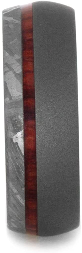 Gibeon Meteorite, Sandblast Titanium 7mm Comfort-Fit Tulip Wood Band, Size 10.75