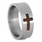 Koa Wood Cross Design 8mm Brushed Titanium Comfort-Fit Wedding Ring