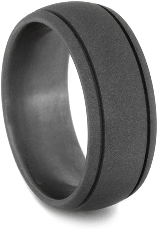 Double Grooved Dome 8mm Comfort-Fit Sandblast Titanium Wedding Band, Size 9.75