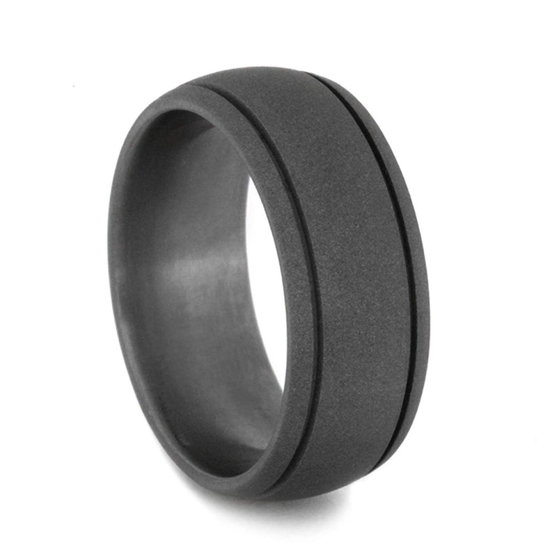Double Grooved Dome 8mm Comfort-Fit Sandblast Titanium Wedding Band, Size 10