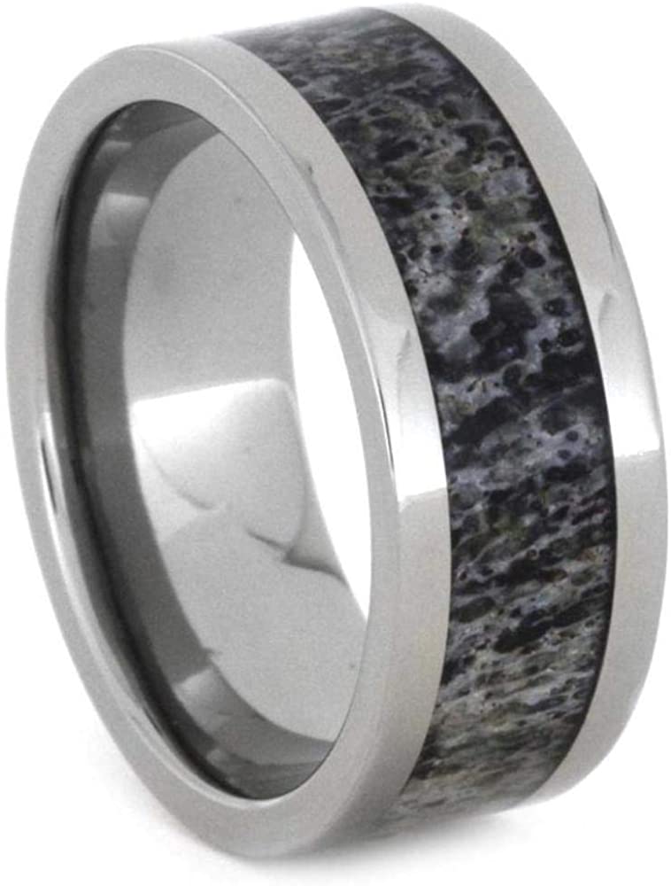 Deer Antler Inlay 8mm Comfort Fit Titanium Band, Size 13.75