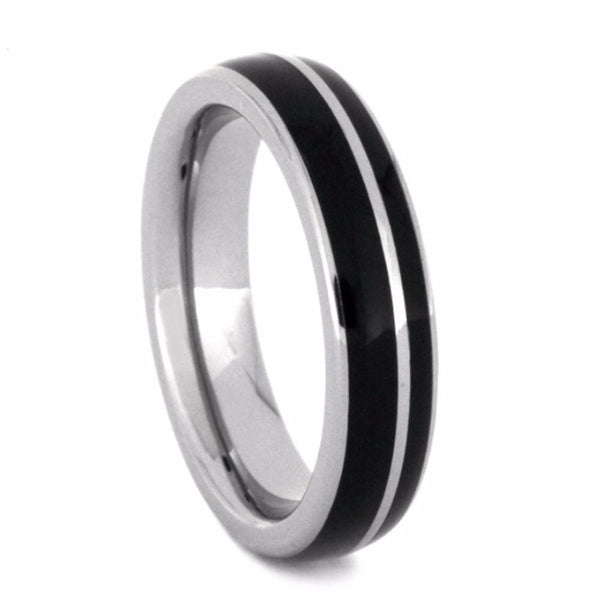 Dark Brazilian Rosewood 4.5mm Comfort-Fit Grooved and Sandblast Titanium Wedding Band, Size 5.75