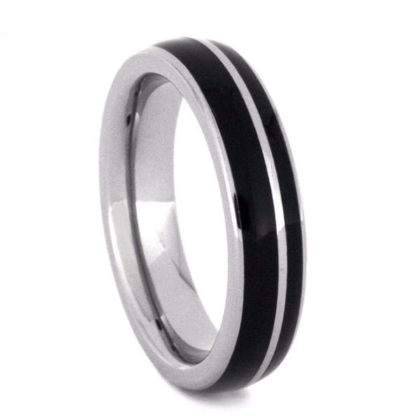 Dark Brazilian Rosewood 4.5mm Comfort-Fit Grooved and Sandblast Titanium Wedding Band