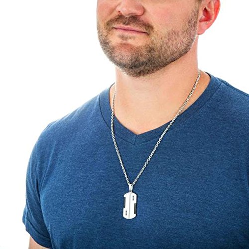 Men's Two-Tone Braided Wire Black CZ Dog Tag Pendant Necklace, Stainless Steel, 24"