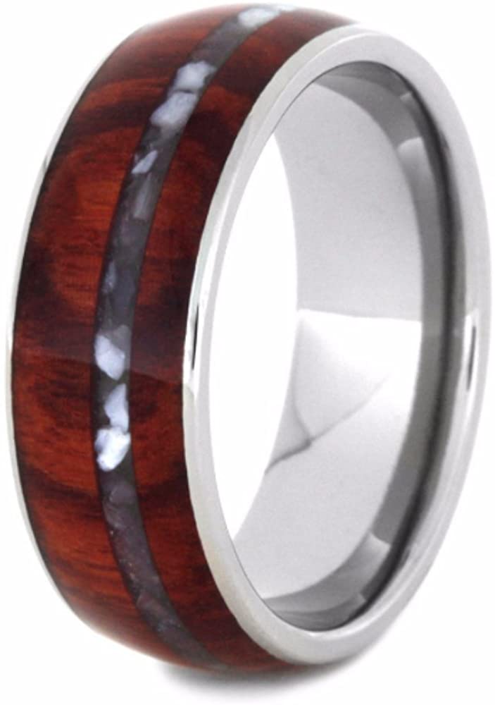 Tulip Wood, Mother of Pearl 8mm Comfort-Fit Titanium Wedding Band, Size 11