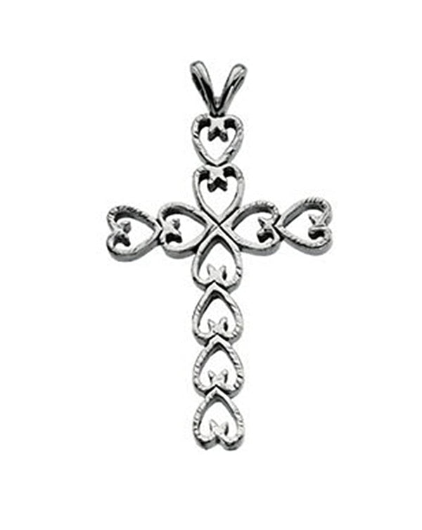 Heart Design Cross Rhodium-Plated 14k White Gold Pendant (30X21MM)