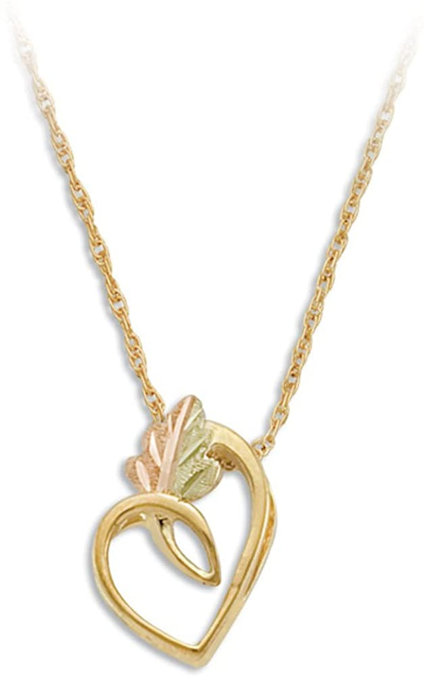 Two-Tone Leaf Heart Pendant Necklace, 10k Yellow Gold, 12k Green and Rose Gold Black Hills Gold Motif, 18"