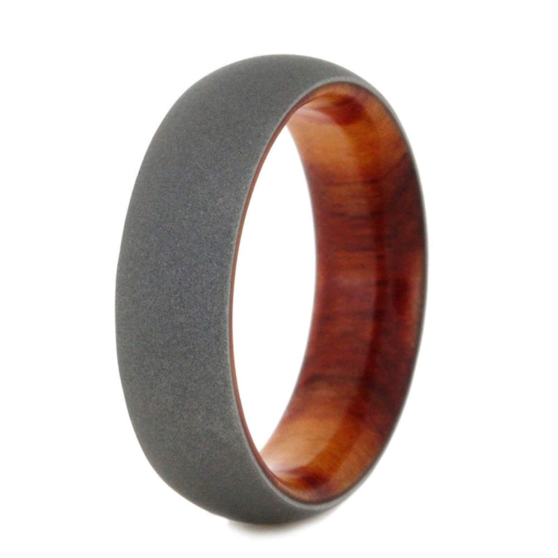 Beadblast Titanium Dome 6mm Comfort-Fit Tulip Wood Band