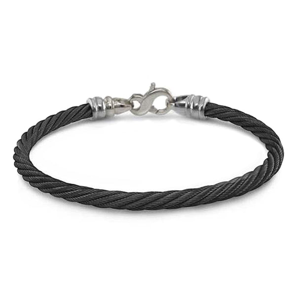 Signature Cable Collection Titanium and Black Memory Cable Bracelet, 8" (4MM)