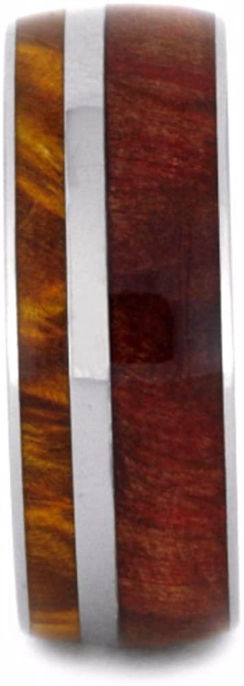 Gold Box Elder Burl, Ruby Redwood 9mm Comfort-Fit Titanium Wedding Band, Size 11.5