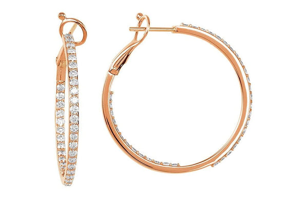 Diamond Inside-Outside Hoop Earrings, 14K Rose Gold (1 1/3 Ctw, Color H-I  , Clarity I1 )