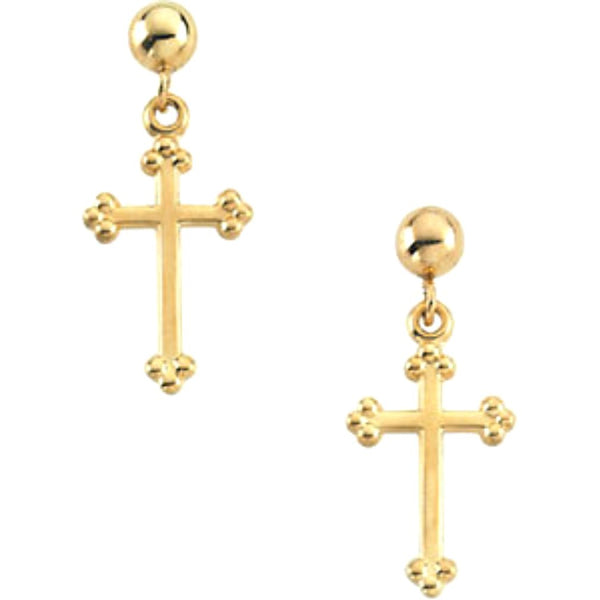 Girl's Treflee' Cross Earrings, 14k Yellow Gold (14x9MM)