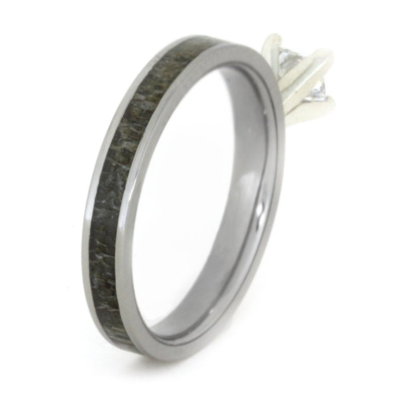 Princess-Cut Diamond, Deer Antler 4mm Comfort-Fit Titanium Engagement Ring