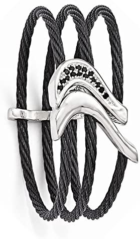 Black Titanium Memory Cable, Argentium Sterling Silver .45 Ctw Black Spinel 27mm Flex Cuff Bracelet, 7"