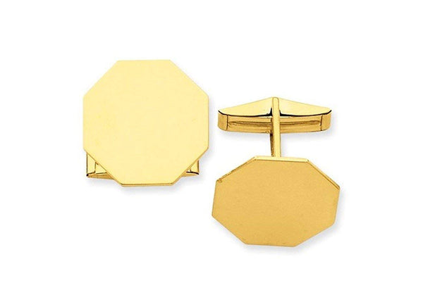 14k Yellow Gold Octagon Cuff Links, 20MM